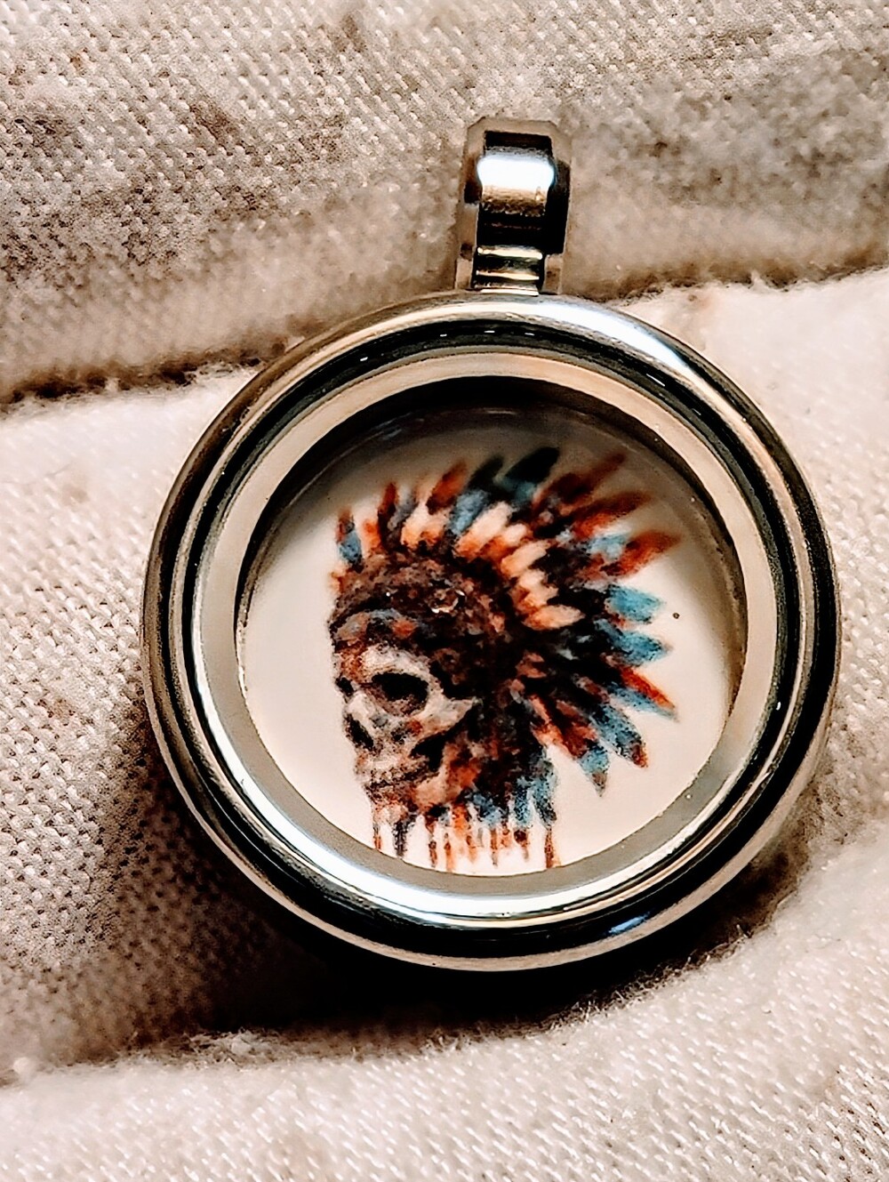 .999 Fine Silver Art Bar Indian Cheif Skull Pendant